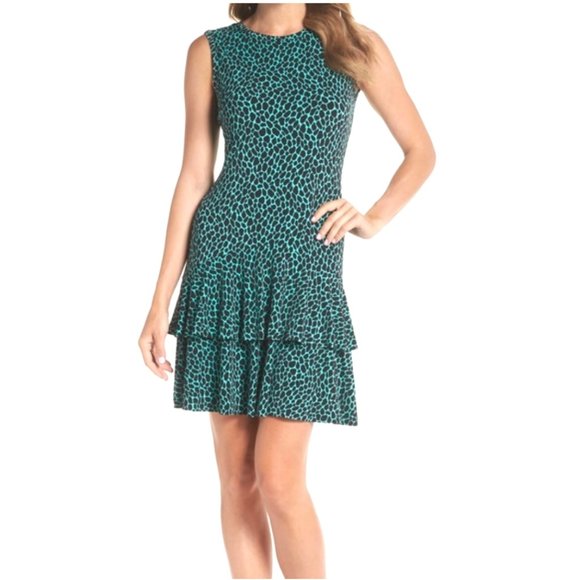 MICHAEL Michael Kors Dresses & Skirts - Michael Michael Kors Green Leopard Print Flounce Dress Large Above Knee